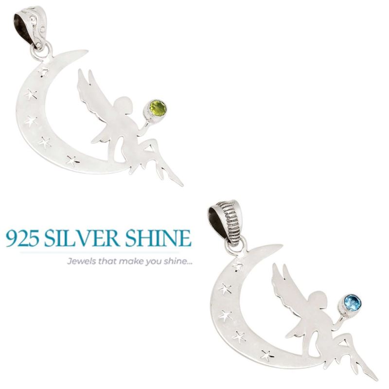 Fine Sterling Silver Pendants In Blue Topaz Gemstone Jewelry 925SP114-1_4