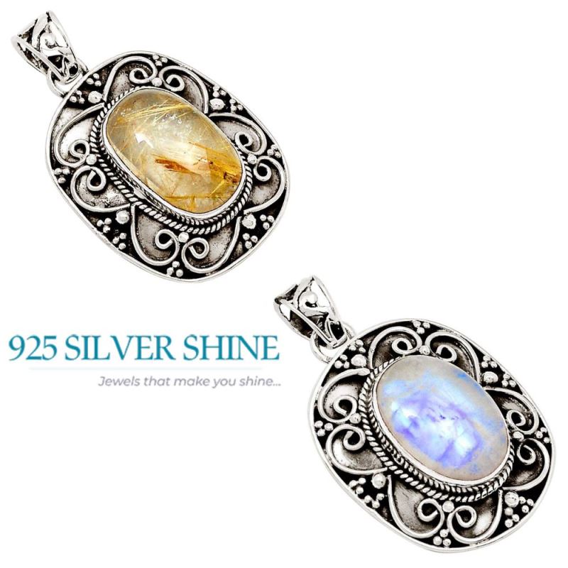 Rainbow Gemstone Handmade Pendants In 925 Sterling Silver Jewelry 925SP115-1_3