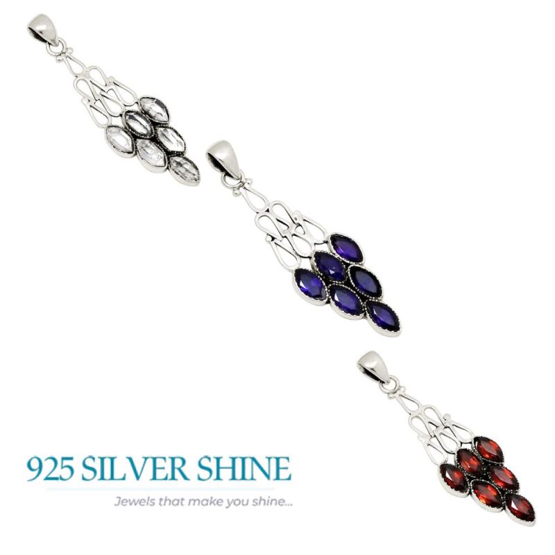 Herkimer Gemstone Pendants In 925 Fine Silver Jewelry 925SP116-3_3