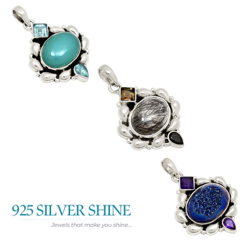 Multi Gemstone Handmade Pendants In 925 Sterling Silver Jewelry 925SP119-2_3