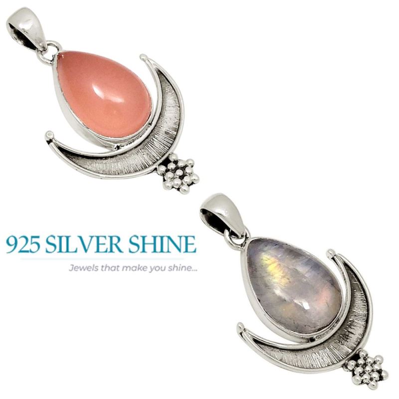 Rose Quartz Gemstone Handmade Pendants In 925 Sterling Silver Jewelry 925SP121-2_3