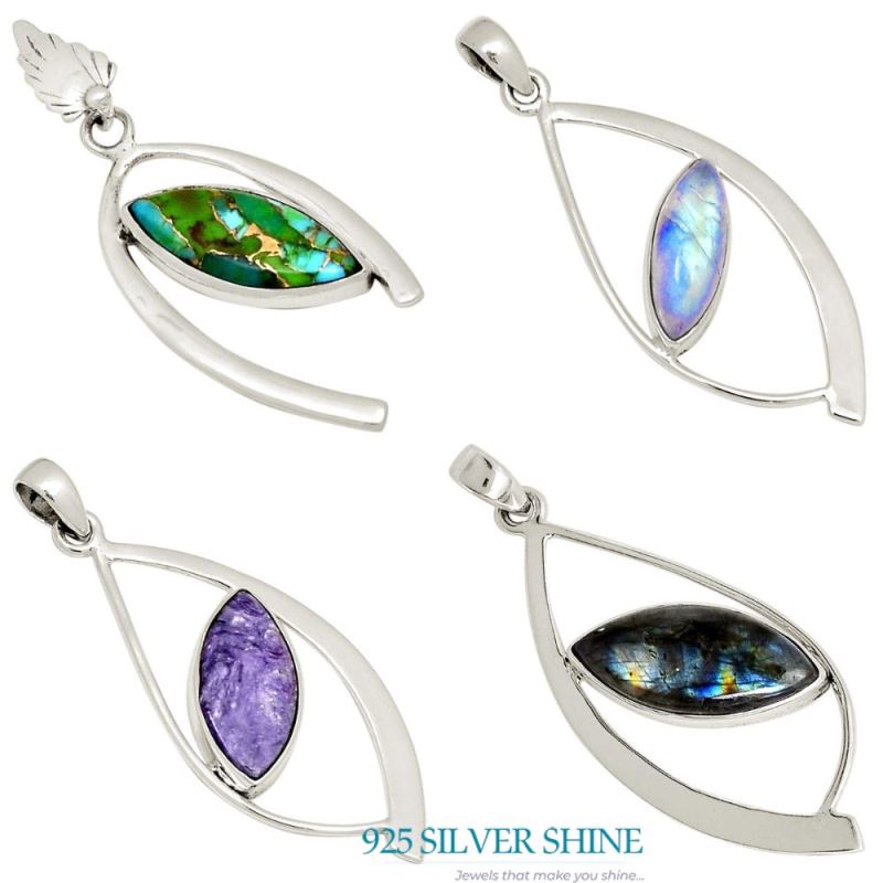 Rainbow Gemstone Pendants In 925 Solid Silver Jewelry 925SP122-3_3