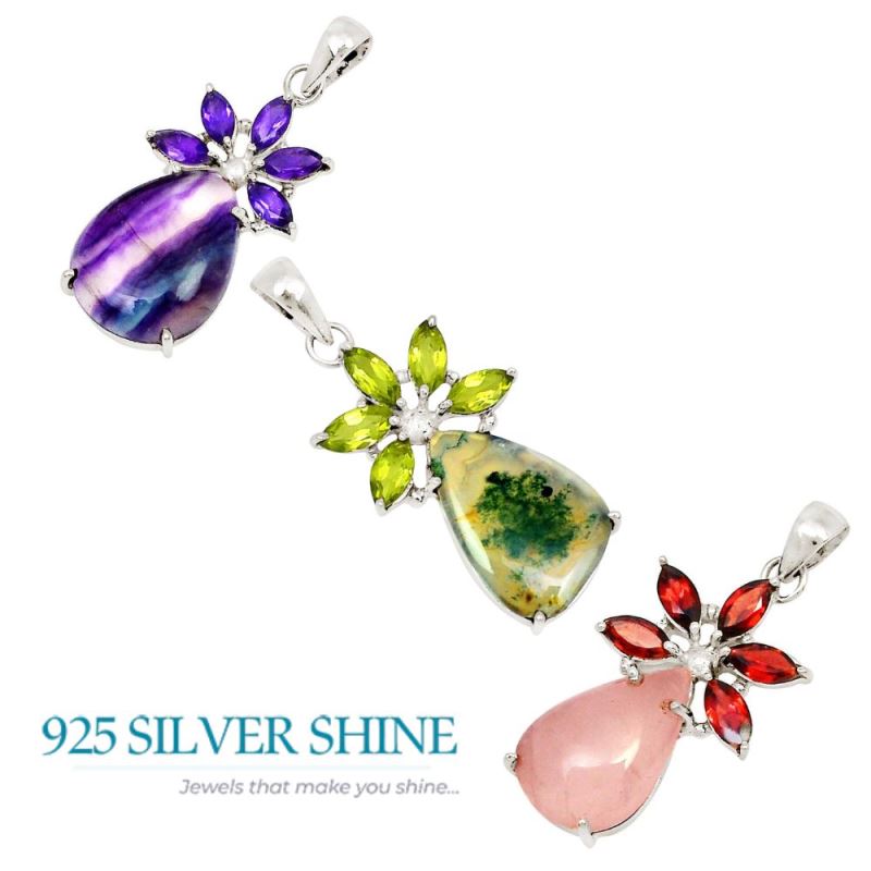Multi Gemstone Handmade Pendants In Solid Sterling Silver Jewelry 925SP13-2_3