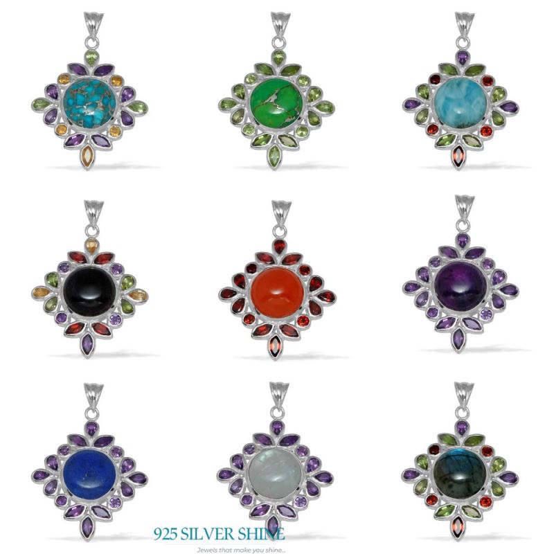 Multi Gemstone Pendants In 925 Fine Silver Jewelry 925SP1450_2