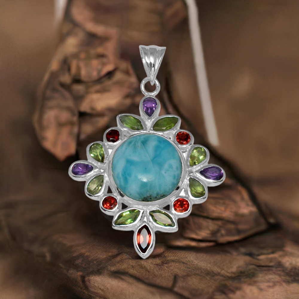 Multi Gemstone Handmade Pendants In 925 Sterling Silver Jewelry 925SP1451
