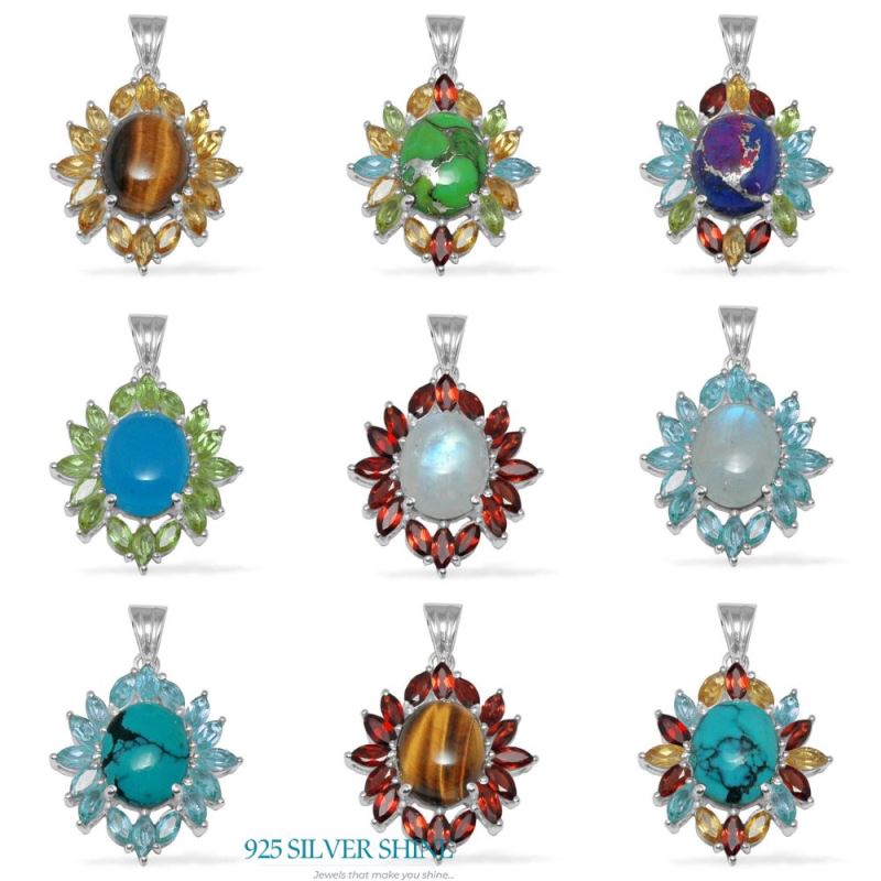 Multi Gemstone Handmade Pendants In Solid Sterling Silver Jewelry 925SP1457_1
