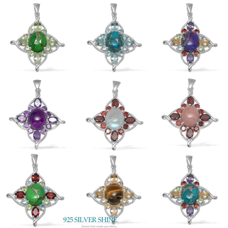 Solid Sterling Silver Pendants In Multi Gemstone Jewelry 925SP1467_2