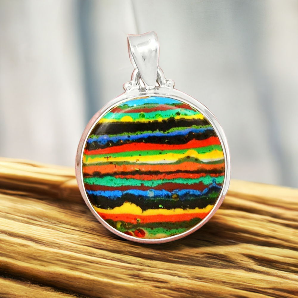 925 Sterling Silver Handmade Pendants In Rainbow Calsilica Gemstone Jewelry 925SP148