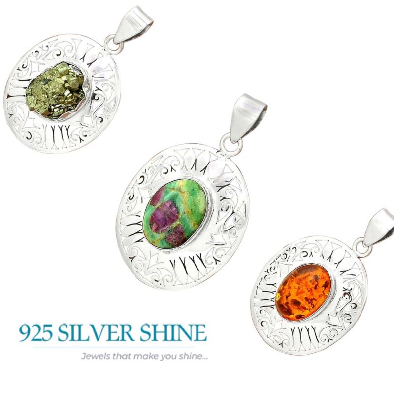 Amber Gemstone Pendants In 925 Fine Silver Jewelry 925SP16-1_4