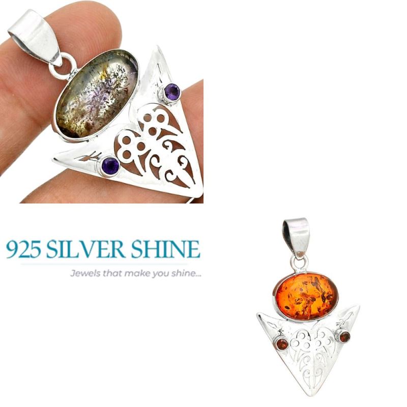 Multi Gemstone Pendants In Fine Sterling Silver Jewelry 925SP17-1_4