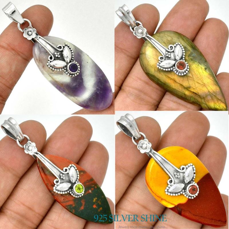 Multi Gemstone Handmade Pendants In Solid Sterling Silver Jewelry 925SP18-3_8