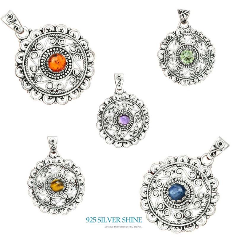 925 Solid Silver Pendants In Amethyst Gemstone Jewelry 925SP19-5_4