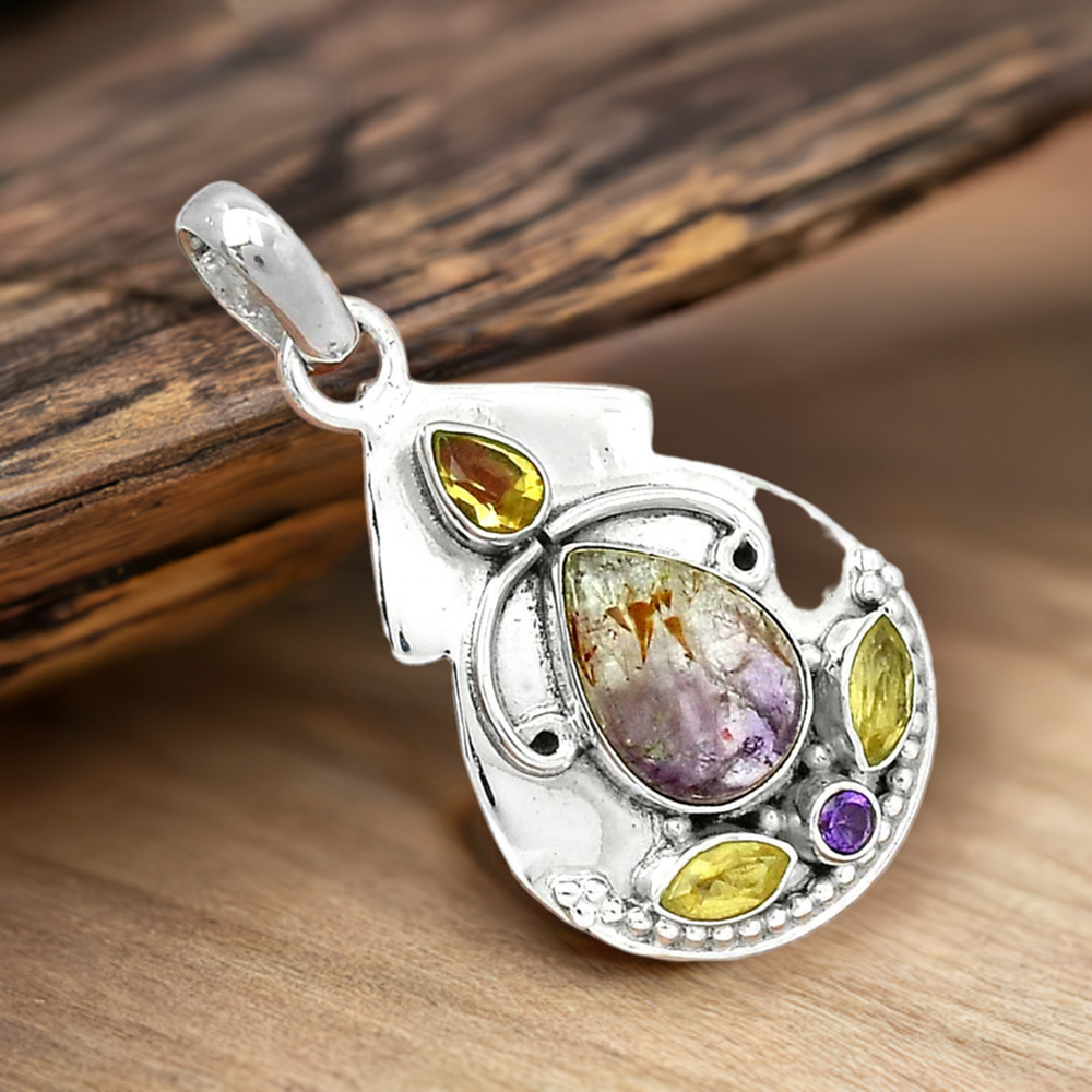 Solid Sterling Silver Handmade Pendants In Multi Gemstone Jewelry 925SP21-3