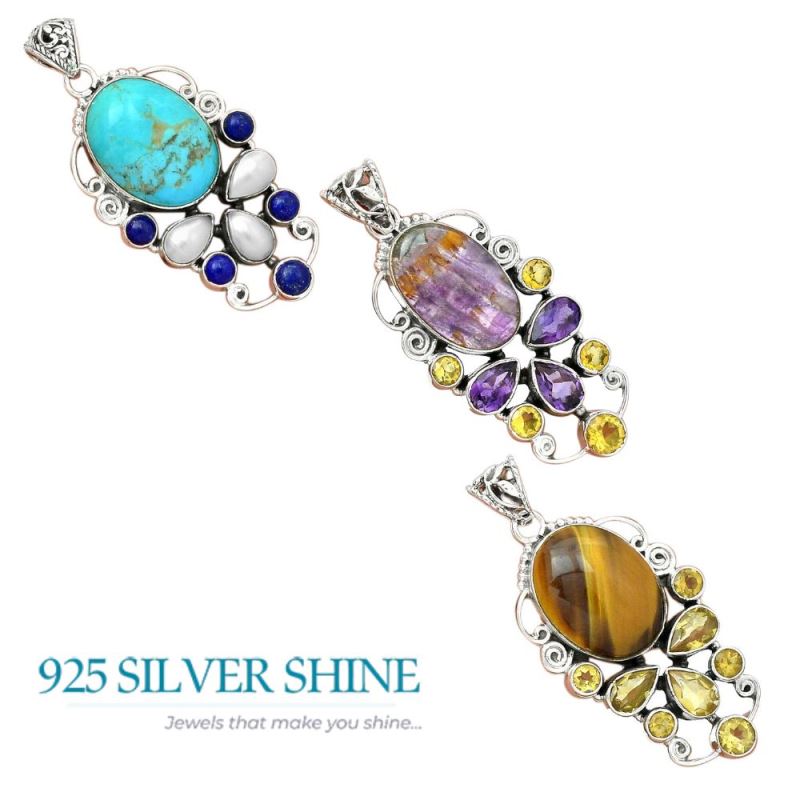 925 Fine Silver Pendants In Multi Gemstone Jewelry 925SP22-1_4
