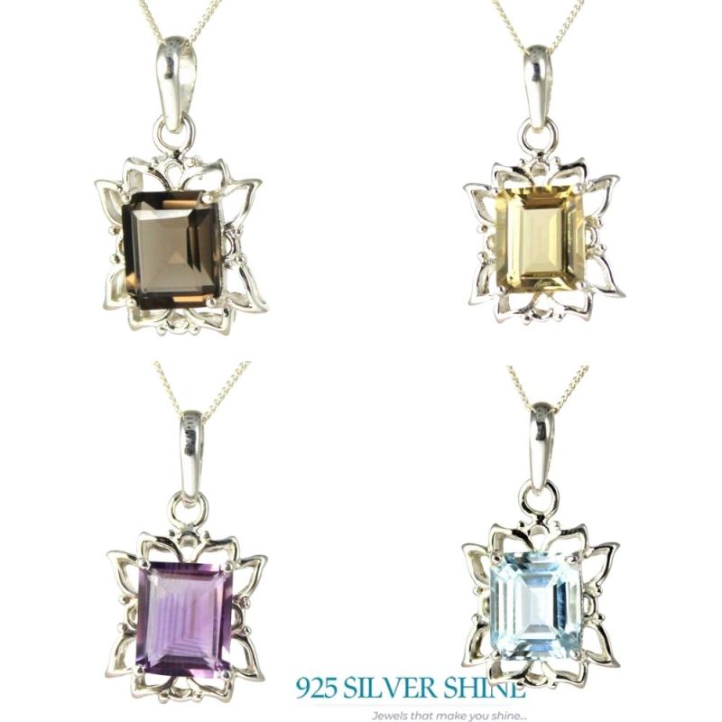 Fine Sterling Silver Pendants In Citrine Gemstone Jewelry 925SP239-3_2