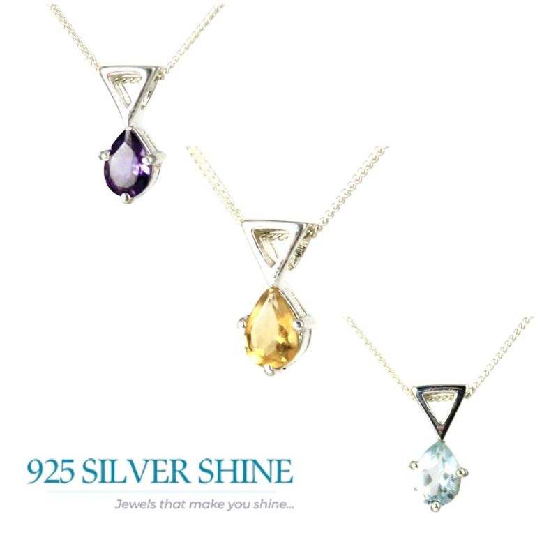 925 Solid Silver Pendants In Blue Topaz Gemstone Jewelry 925SP249-1_1
