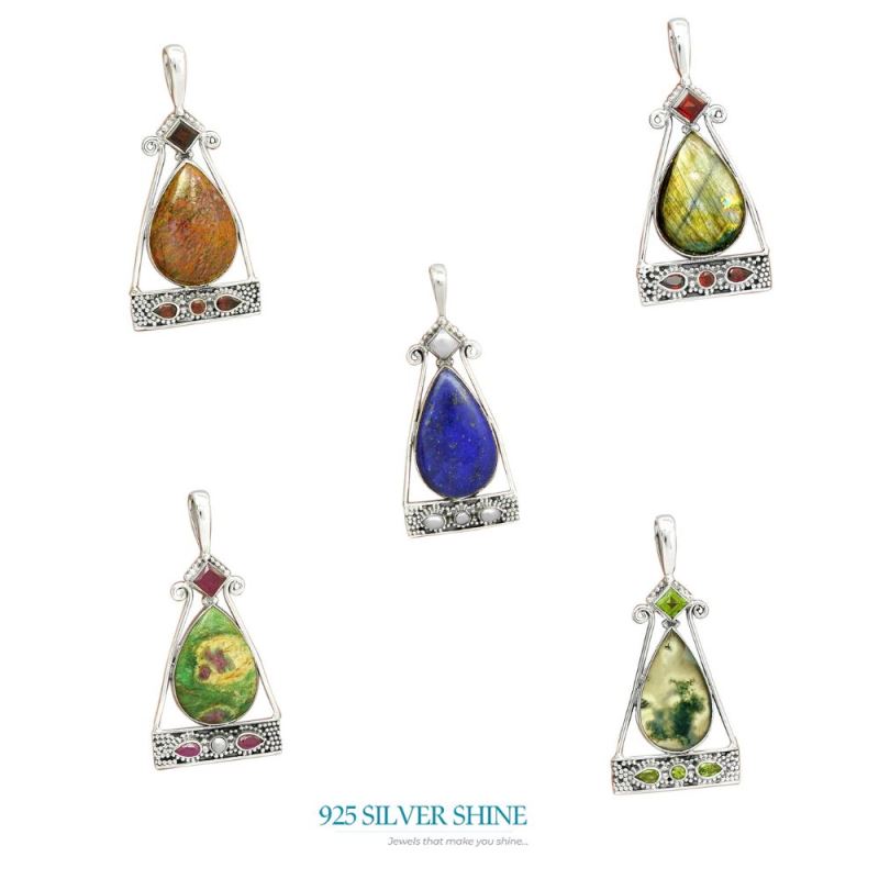 925 Solid Silver Pendants In Multi Gemstone Jewelry 925SP25-1_2