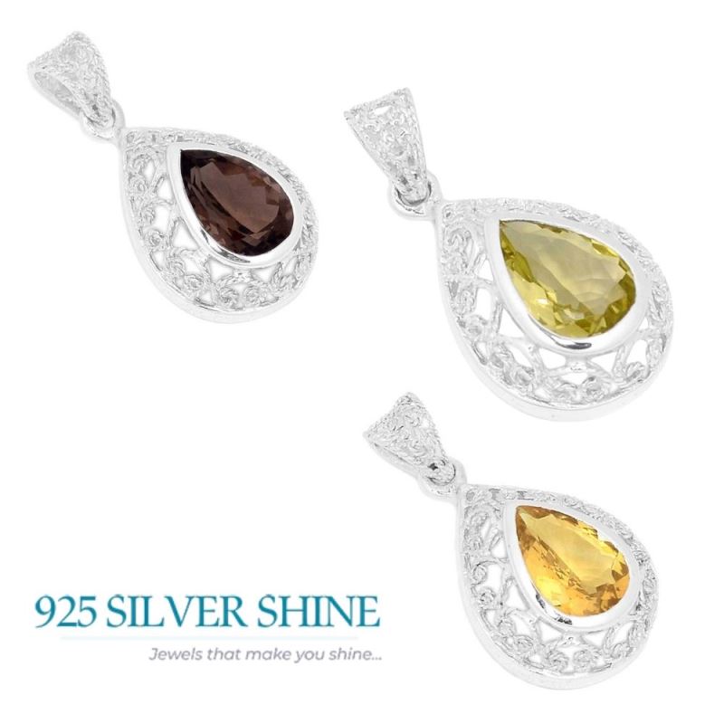 Lemon Quartz Gemstone Handmade Pendants In Solid Sterling Silver Jewelry 925SP275-2_2