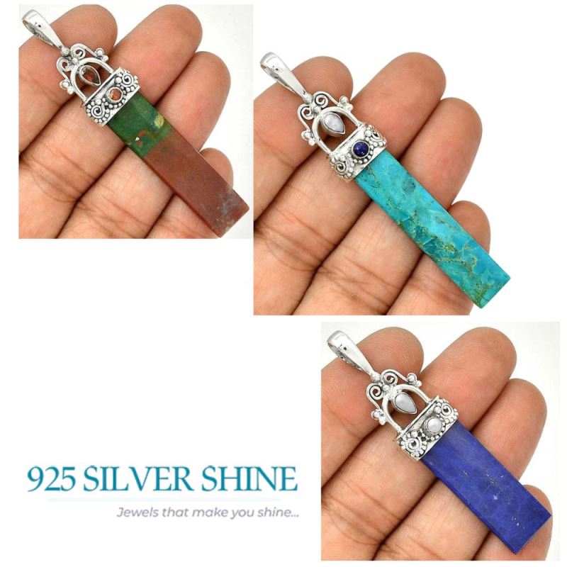 Multi Gemstone Pendants In Fine Sterling Silver Jewelry 925SP28-2_4