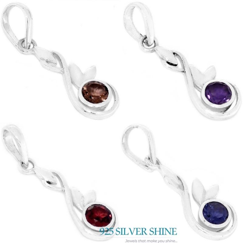 Smokey Gemstone Pendants In 925 Solid Silver Jewelry 925SP286-1_2
