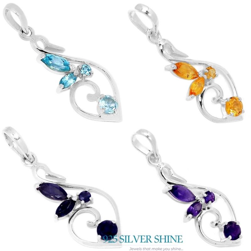 Solid Sterling Silver Handmade Pendants In Amethyst Gemstone Jewelry 925SP288-4_1