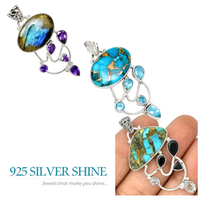 Multi Gemstone Handmade Pendants In 925 Sterling Silver Jewelry 925SP29-2_3