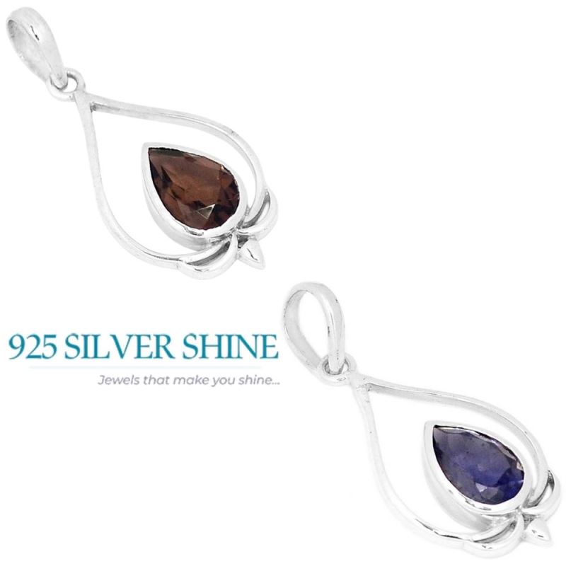 925 Fine Silver Pendants In Smokey Gemstone Jewelry 925SP293-2_2