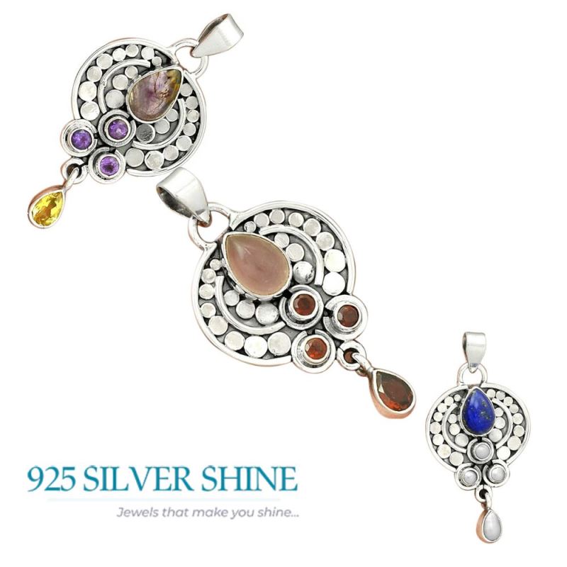 Multi Gemstone Pendants In 925 Solid Silver Jewelry 925SP32-3_4