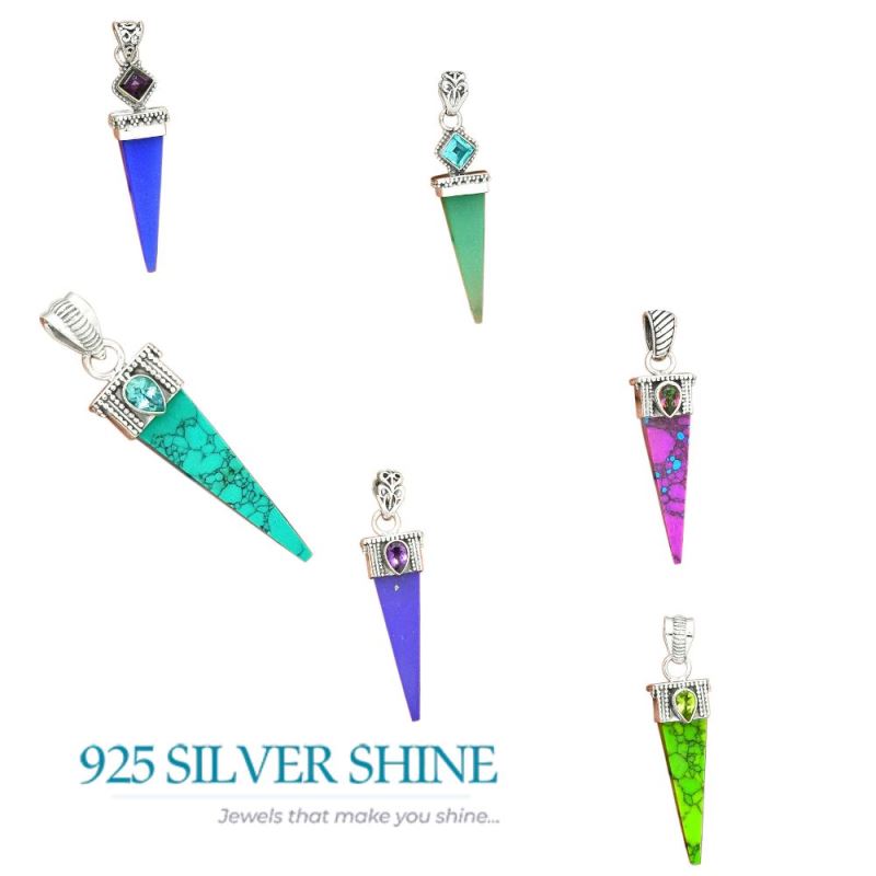 925 Solid Silver Pendants In Multi Gemstone Jewelry 925SP34-3_4
