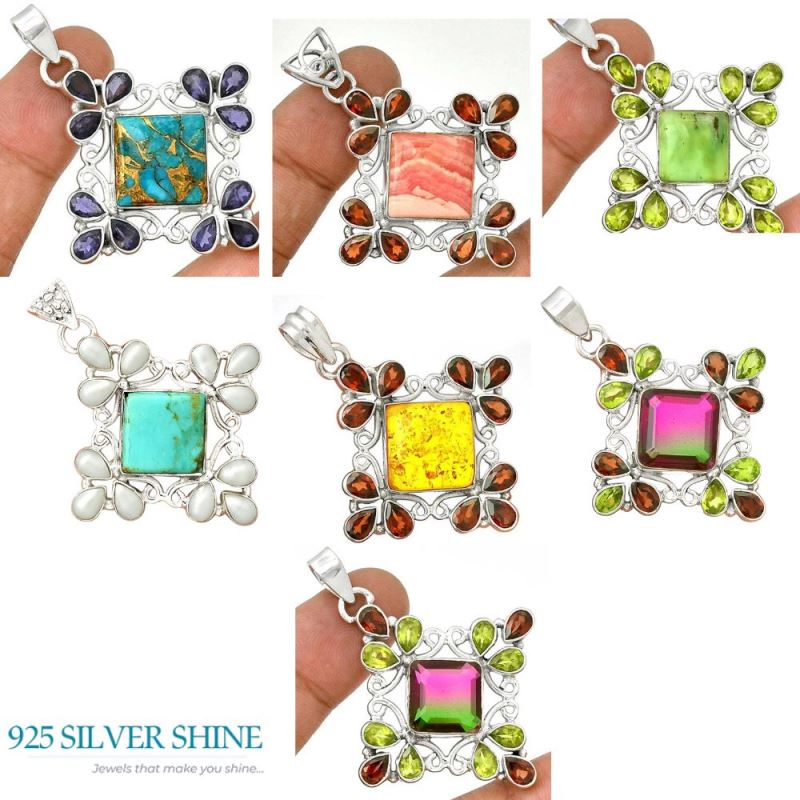 925 Solid Silver Pendants In Multi Gemstone Jewelry 925SP37-2_4
