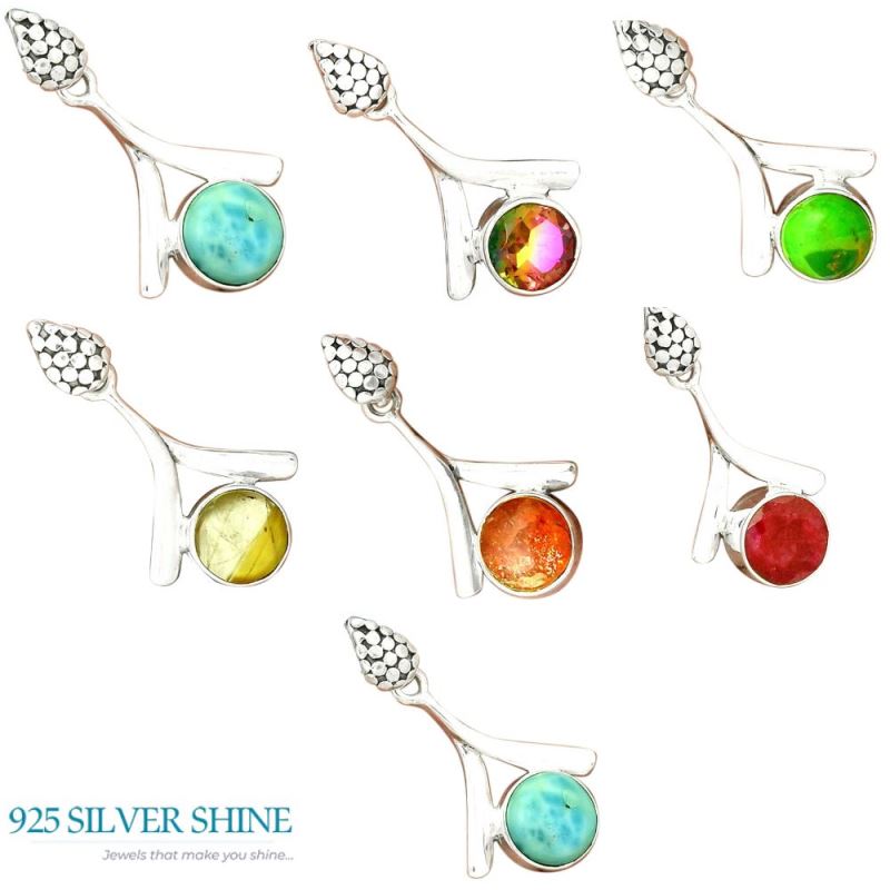 925 Solid Silver Pendants In Tourmaline Duplet Glass Gemstone Jewelry 925SP45-6_3