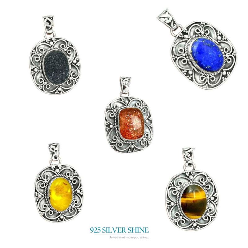 925 Solid Silver Pendants In Tiger's Eye Gemstone Jewelry 925SP46-5_4