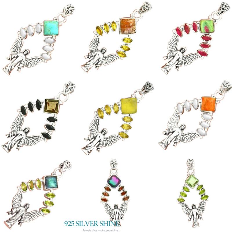 925 Sterling Silver Handmade Pendants In Multi Gemstone Jewelry 925SP51-3_4