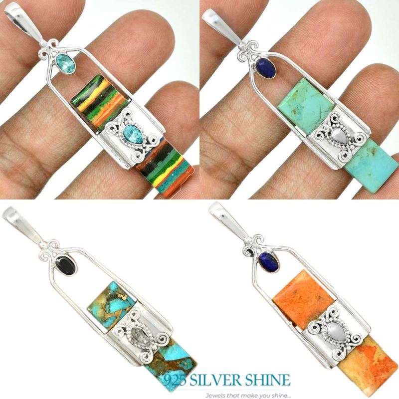 925 Solid Silver Pendants In Multi Gemstone Jewelry 925SP61-4_4