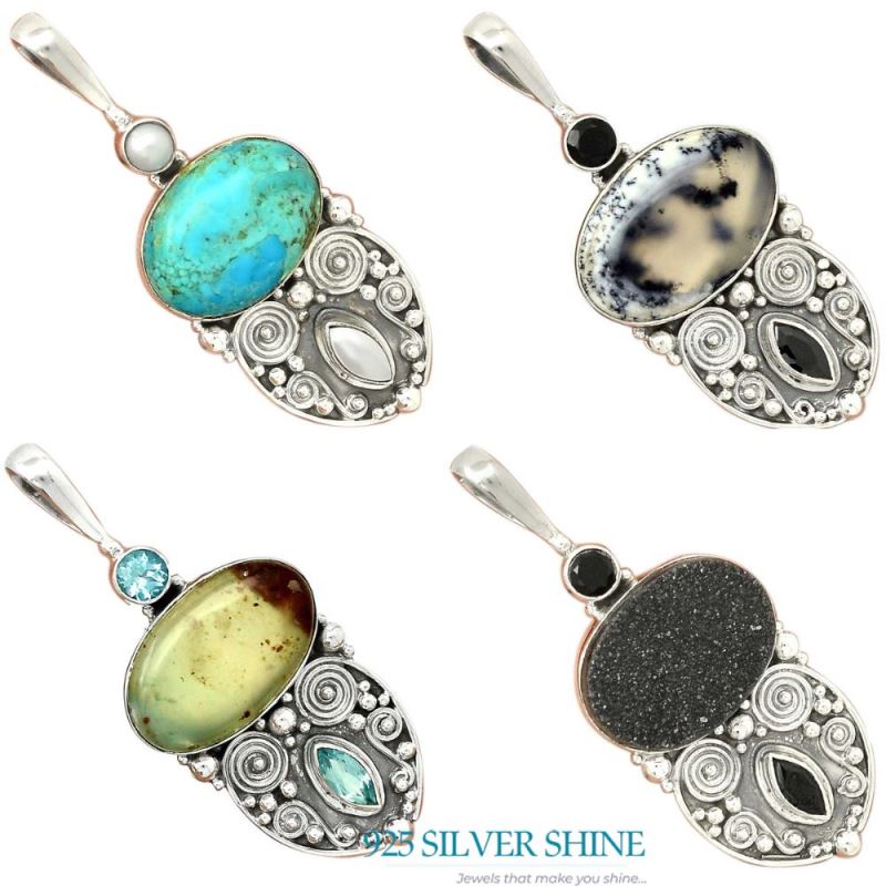 925 Sterling Silver Handmade Pendants In Multi Gemstone Jewelry 925SP63-4_1