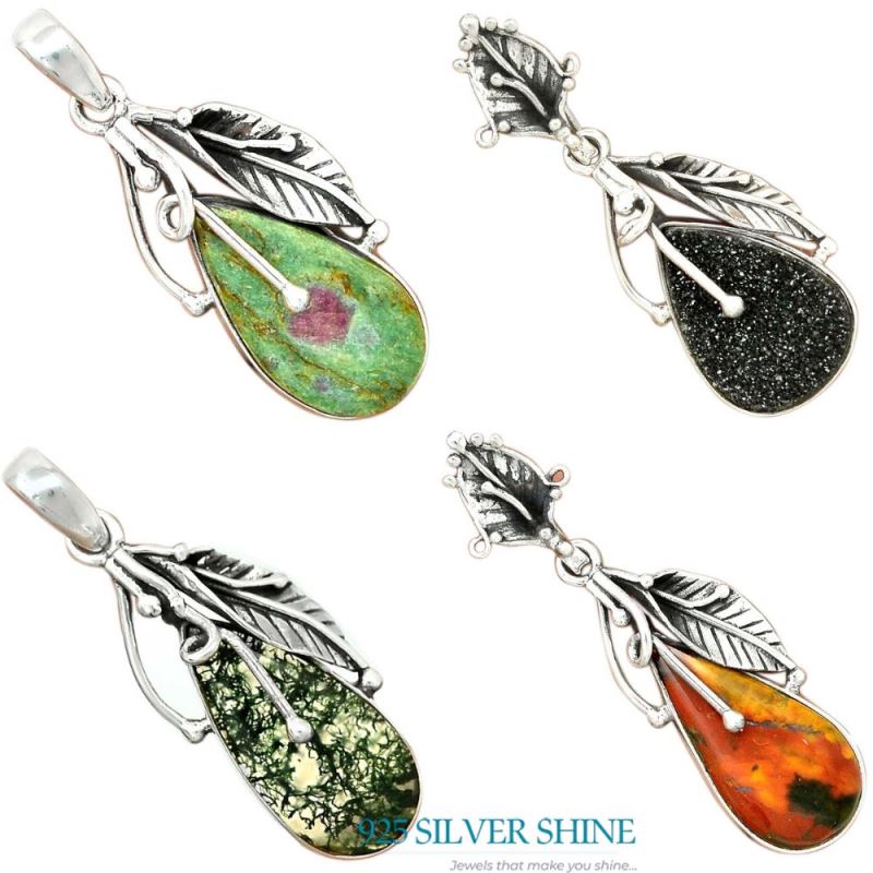 Solid Sterling Silver Handmade Pendants In Agate Gemstone Jewelry 925SP64-1_2