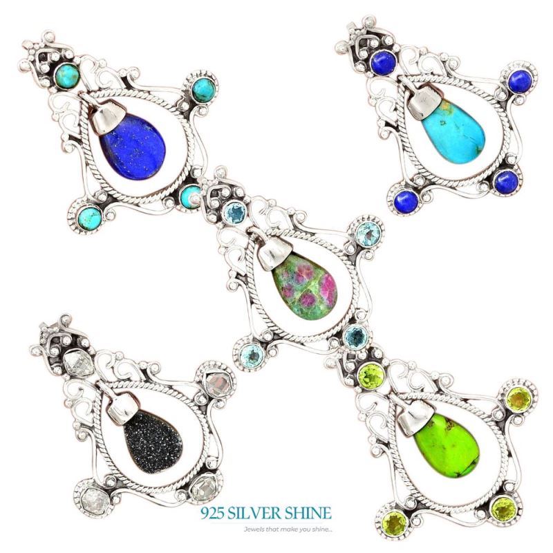 925 Sterling Silver Handmade Pendants In Multi Gemstone Jewelry 925SP65-1_2