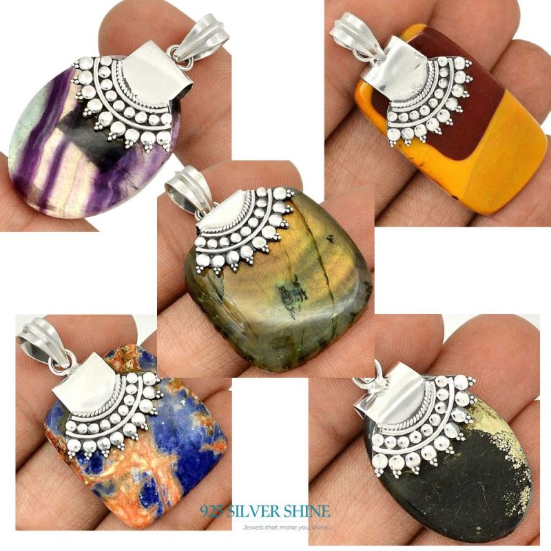 925 Sterling Silver Handmade Pendants In Labradorite Gemstone Jewelry 925SP66-1_2