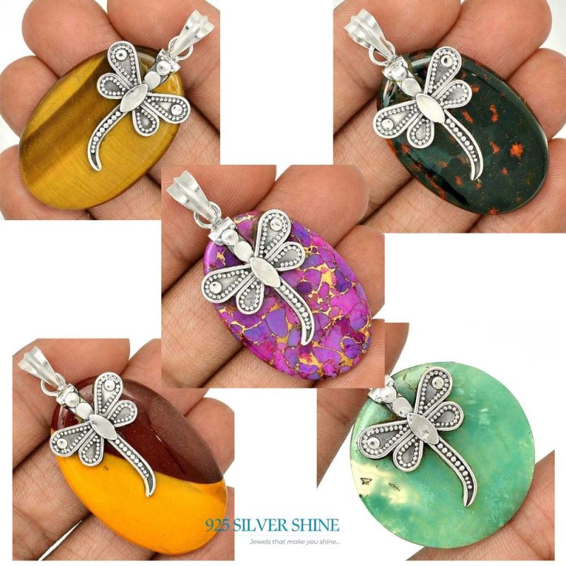 Blood Gemstone Pendants In Solid Sterling Silver Jewelry 925SP68-1_3