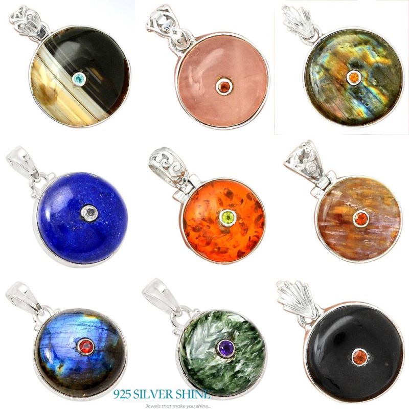 Multi Gemstone Handmade Pendants In Solid Sterling Silver Jewelry 925SP70-9_5