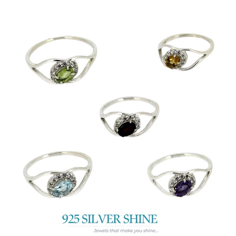 Single Peridot Gemstone Silver Rings 925SR044-4_5