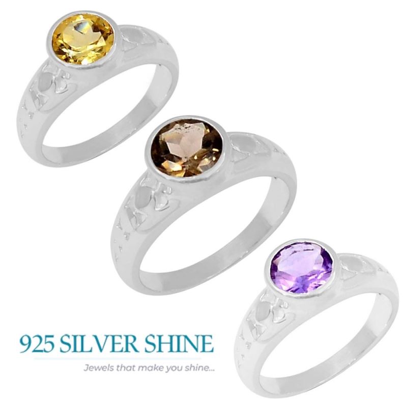 Semi Precious Amethyst Sterling Silver Rings 925SR053-1_1
