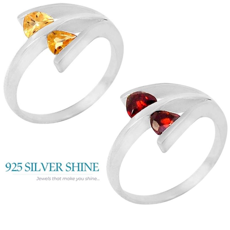 Trillion Citrine Stone Sterling Silver Rings 925SR057-2_1