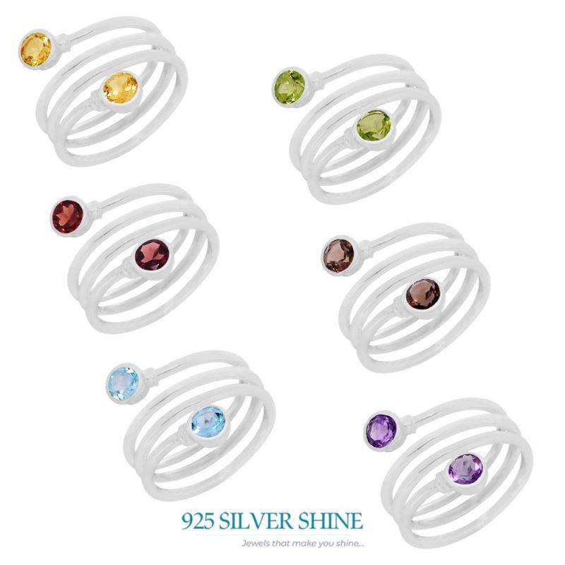 Spiral Sterling Silver Garnet Stone rings 925SR076-3_1