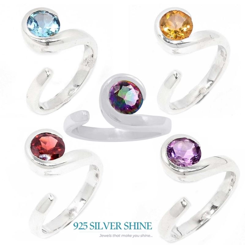 Citrine Gemstone adjustable Silver Rings 925SR083-3_1