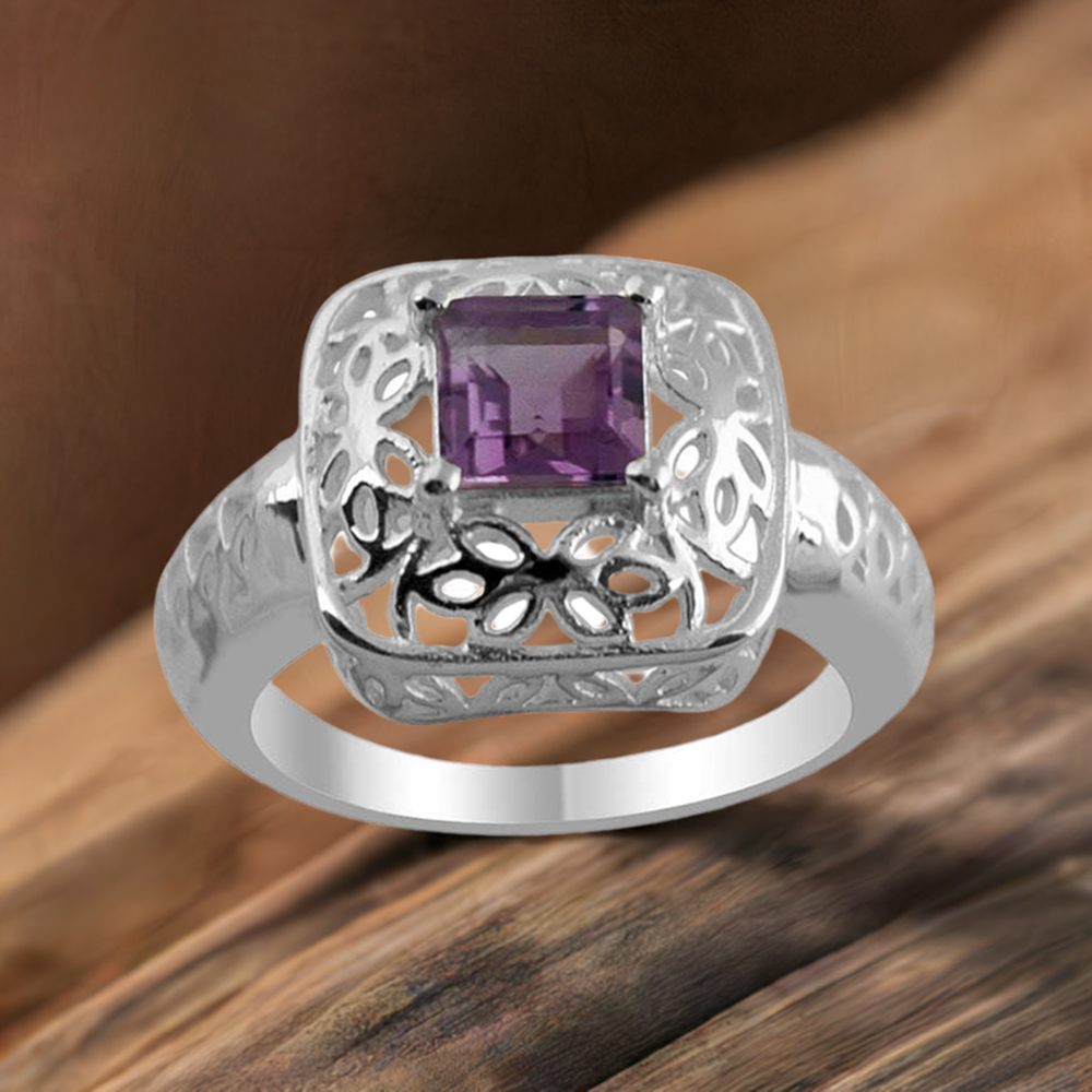 Filigree Design Amethyst Silver Rings 925SR1368
