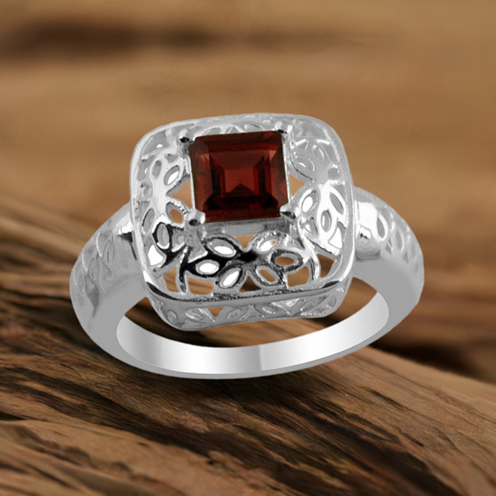 Filigree Design Garnet Gemstone Silver Rings 925SR1371