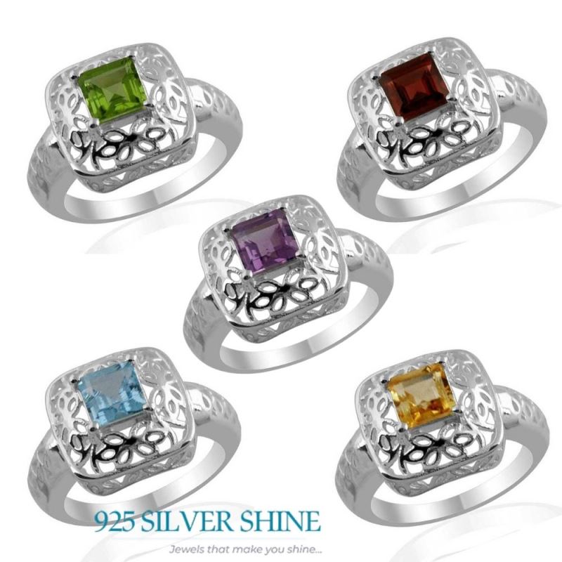 Filigree Design Garnet Gemstone Silver Rings 925SR1371_2