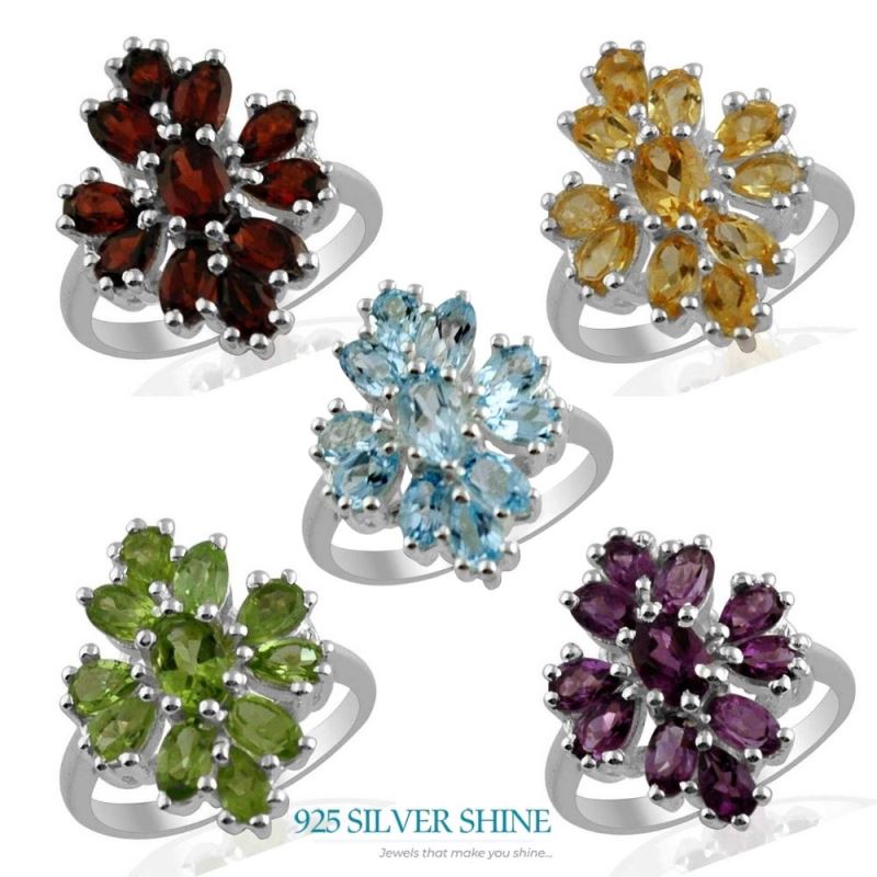 925 Sterling Silver Rings In Genuine Multi Gemstone 925SR1383_2