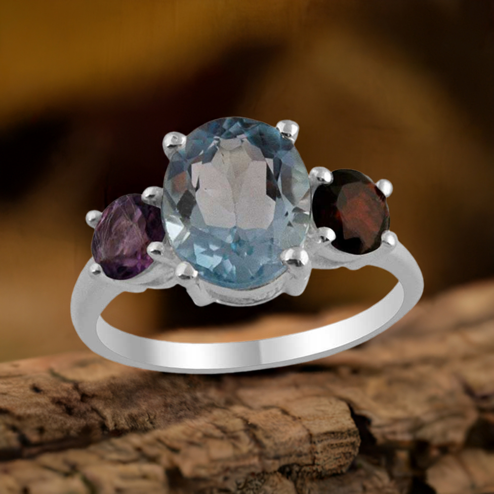 Natural Multi Gemstone Rings In 925 Sterling Silver Jewelry 925SR1402